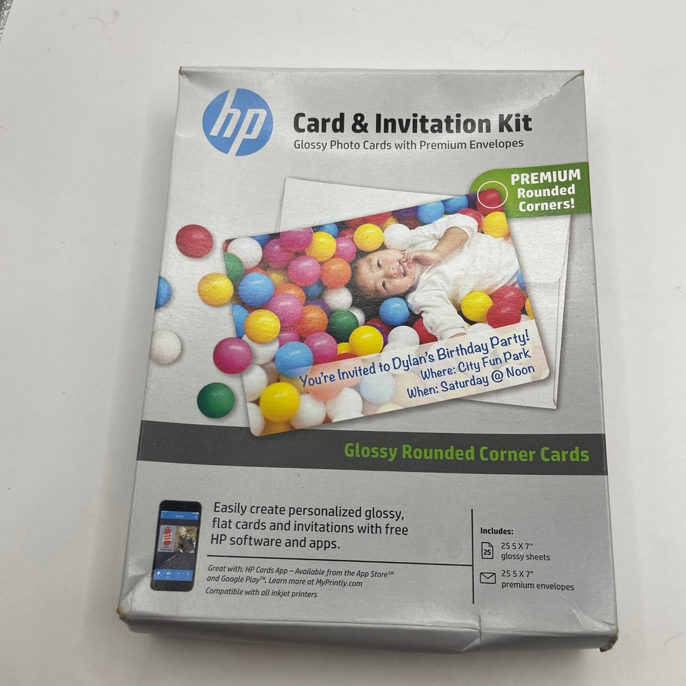 HP Card and Invitation Kit Glossy 5x7 Rounded Corner Inkjet Photo Paper K6B84A